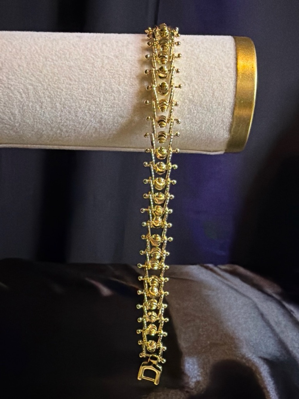 Gold Beaded Link Women's Bracelet - Polished Gold Tone